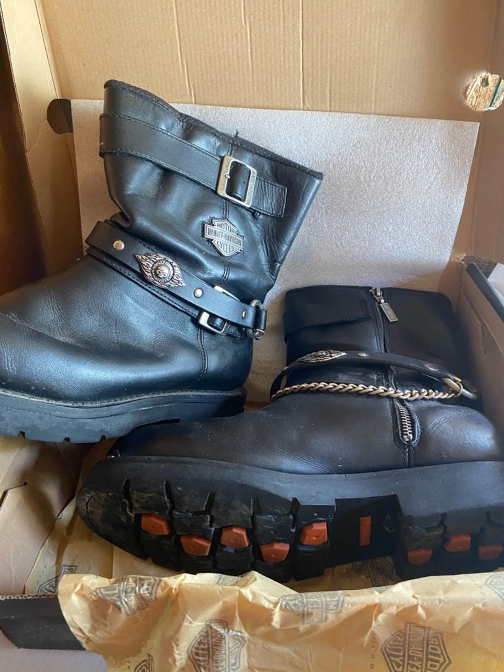Harley-Davidson Black Leather Motorcycle Boots with Metal Accents